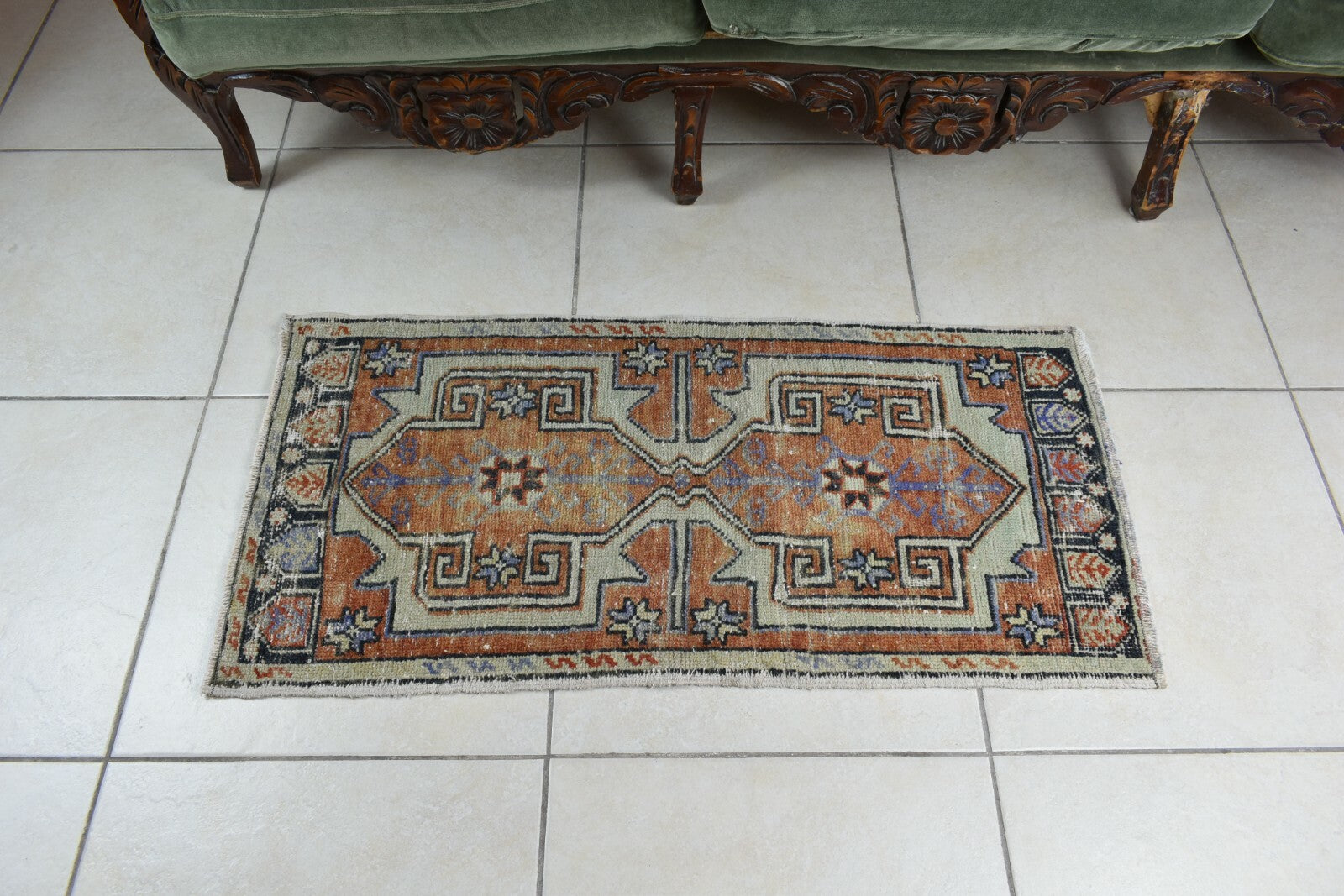 3.1x1.4 ft Anatolian Runner Small Vintage Rug Oushak Runner Mini Turkish Rug Y81