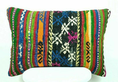 Handmade Kilim Pillow Cover 16x24 Vintage Rug Tribal Ethnic Bohemian Lumbar E465