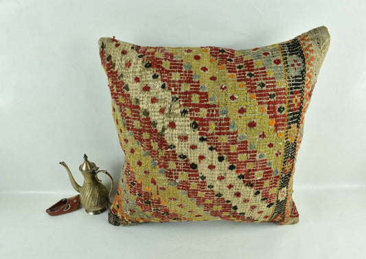 20x20 Kilim Pillow Cover Handmade Vintage Oushak Kilim Cushion Cover 2950