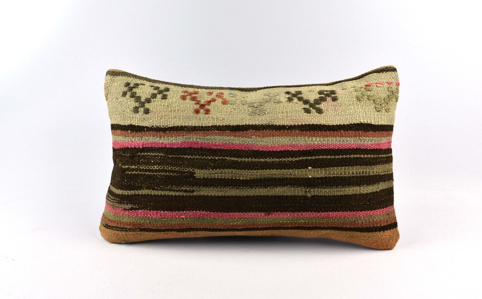 Kilim Pillow Cover 12x20 Handmade Turkish Rug Boho Ethnic Lumbar Cushion 4869