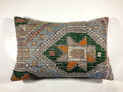 Kilim Pillow Cover 16x24 Tribal Vintage Turkish Carpet Lumbar Pillow Cover 318