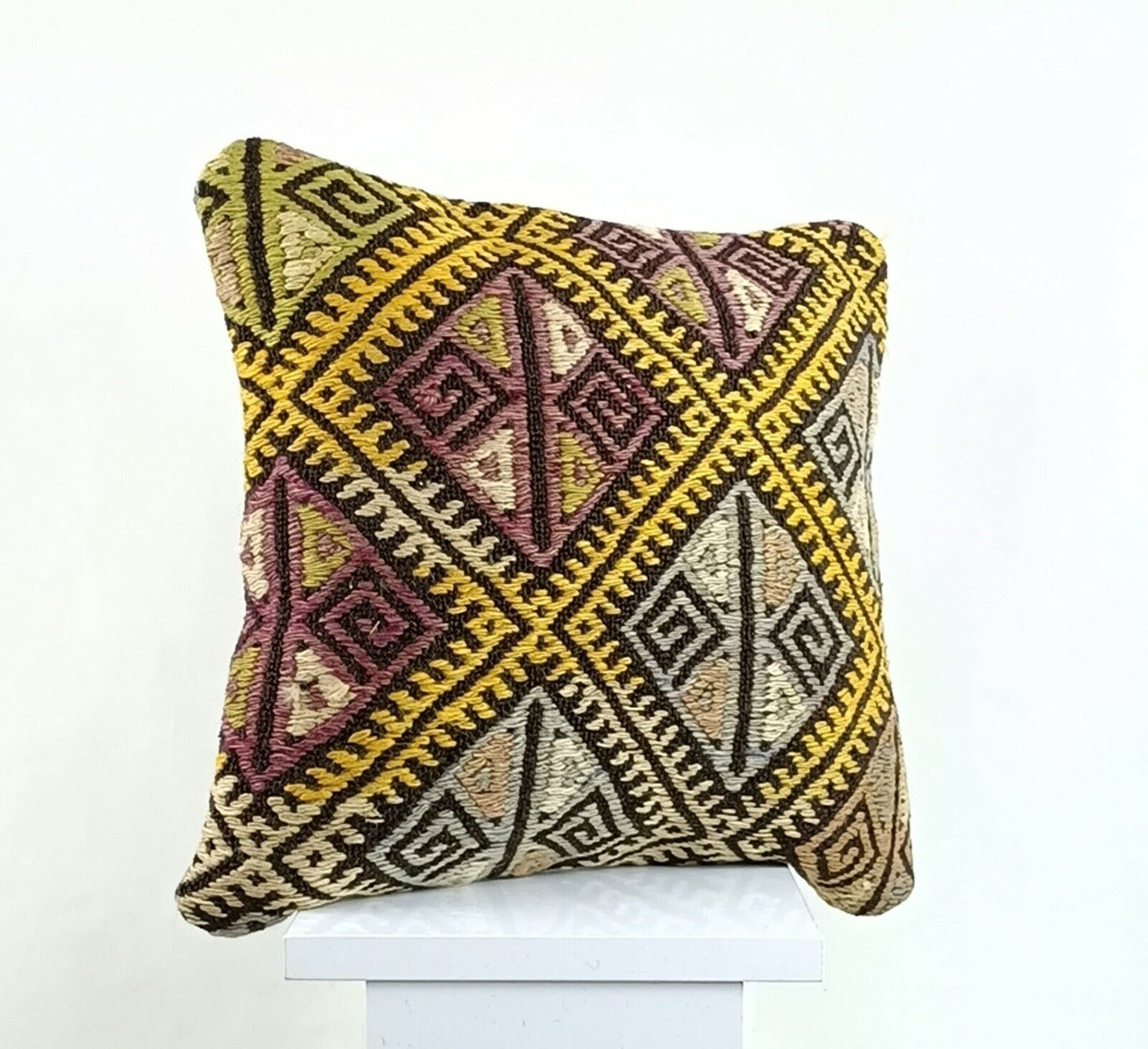 14x14 Kilim Cushion Cover Turkish Ottoman Boho Rustic Throw Pillow Case A1305