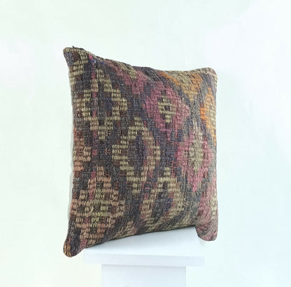 Kilim Cushion Case 16x16 Traditional Handmade Oushak Throw Pillow Cover A851