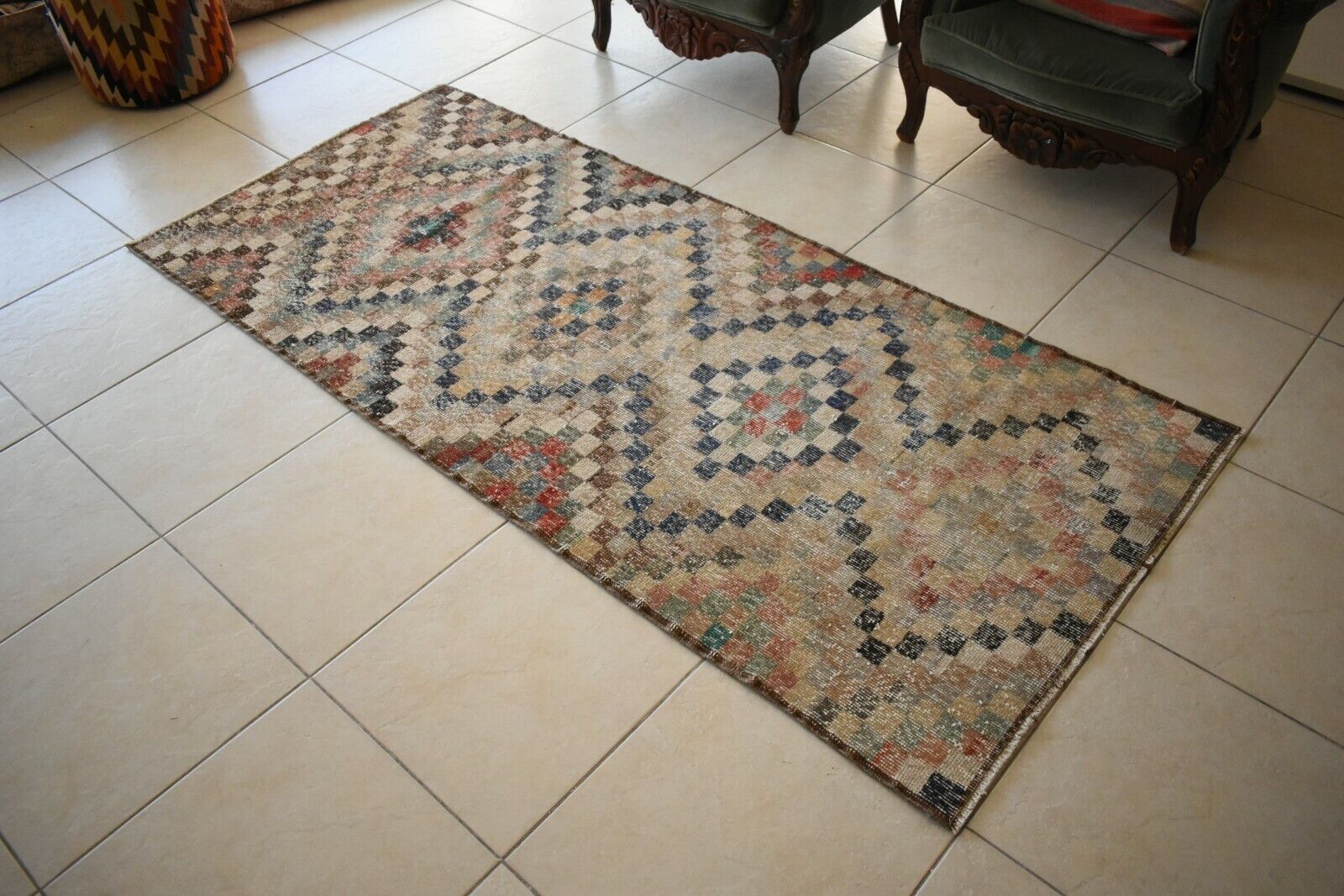 Oushak Runner 6.9x3 ft Handwoven Turkish Runner Vintage Runner Floor Runner R01