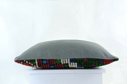 Kilim Pillow Cover 12x20 Handmade Turkish Rug Boho Ethnic Lumbar Cushion E1074