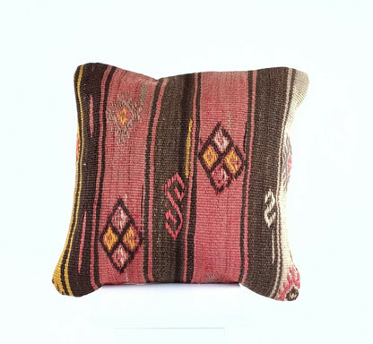 Kilim Pillow Cover 16x16 Anatolian Traditonal Wool Boho Sofa Lumbar Cushion A602