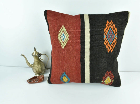 Kilim Pillow Cover 16x16 Decorative Vintage Handmade Bohemian Cushion A1642