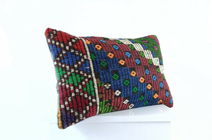 Kilim Pillow Cover 12x20 Handmade Turkish Rug Boho Ethnic Lumbar Cushion E1074