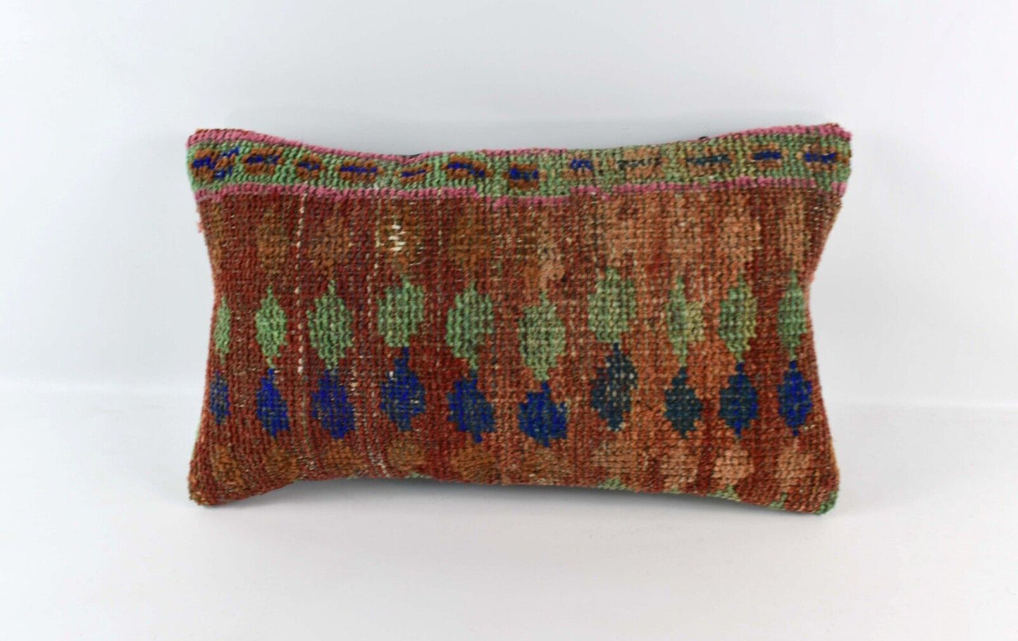 Kilim Pillow Cover 12x20 Handmade Turkish Rug Boho Ethnic Lumbar Cushion 4418