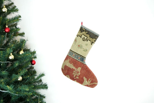 Kilim Christmas Stocking Vintage Rug Stocking Ethnic Decorative Xmas Socks S479