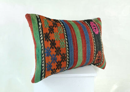 Kilim Pillow Cover 16x24 in Traditional Handmade Anatolian Lumbar Cushion  E1275