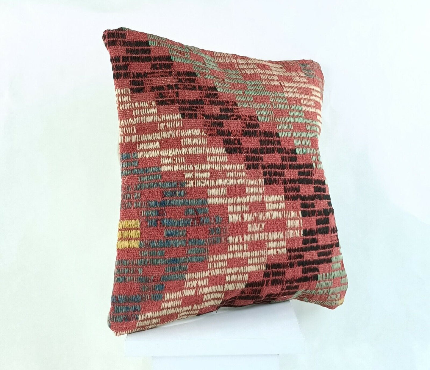 Kilim Pillow Cover 16x16 Handmade Turkish Home Decorative Wool Sofa Cushion A817