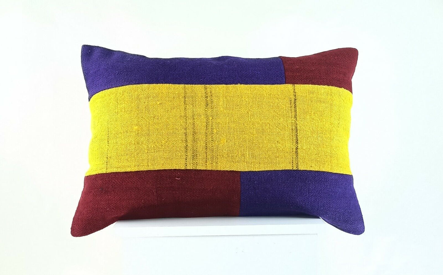 Handwoven Turkish Kilim Lumbar Pillow Cover 16x24 Vintage Bohemian Cushion A1028