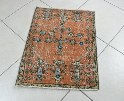 Turkish Runner 2.2x1.8 ft Mini Anatolian Rug Vintage Runner Turkish Runner Y115
