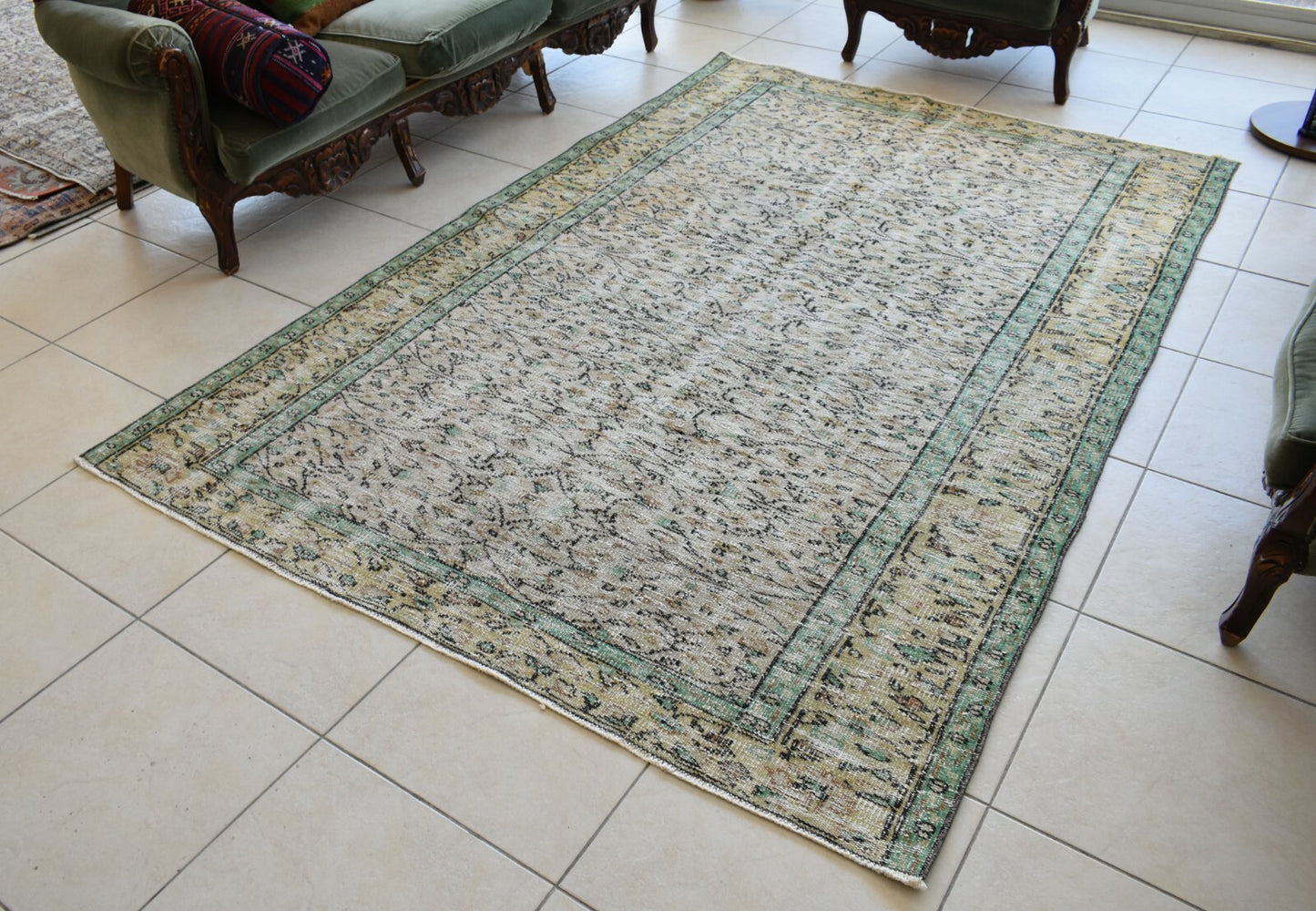 Large Turkish Rug 8.1x5.2 ft Vintage Rug Faded Oushak Rug Living Room Carpet B18