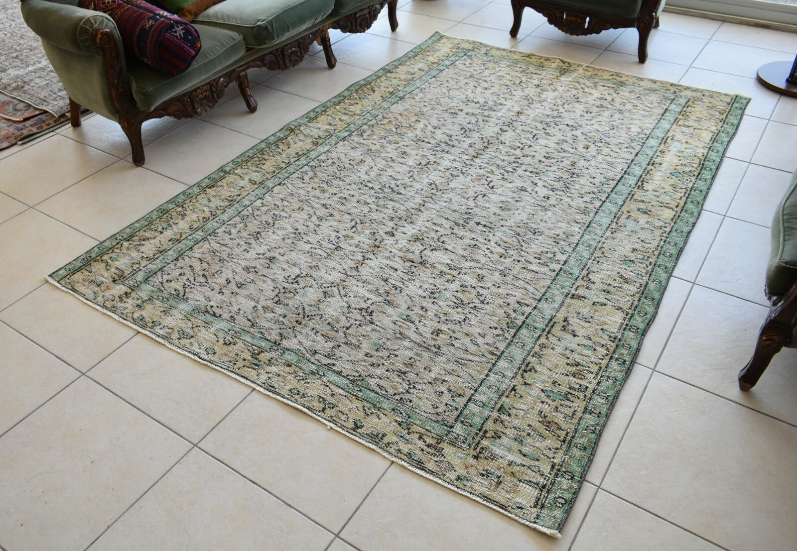 Large Turkish Rug 8.1x5.2 ft Vintage Rug Faded Oushak Rug Living Room Carpet B18