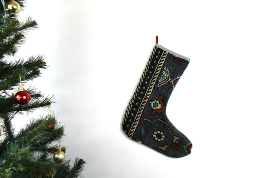 Kilim Christmas Stocking Vintage Rug Stocking Ethnic Decorative Xmas Socks S626