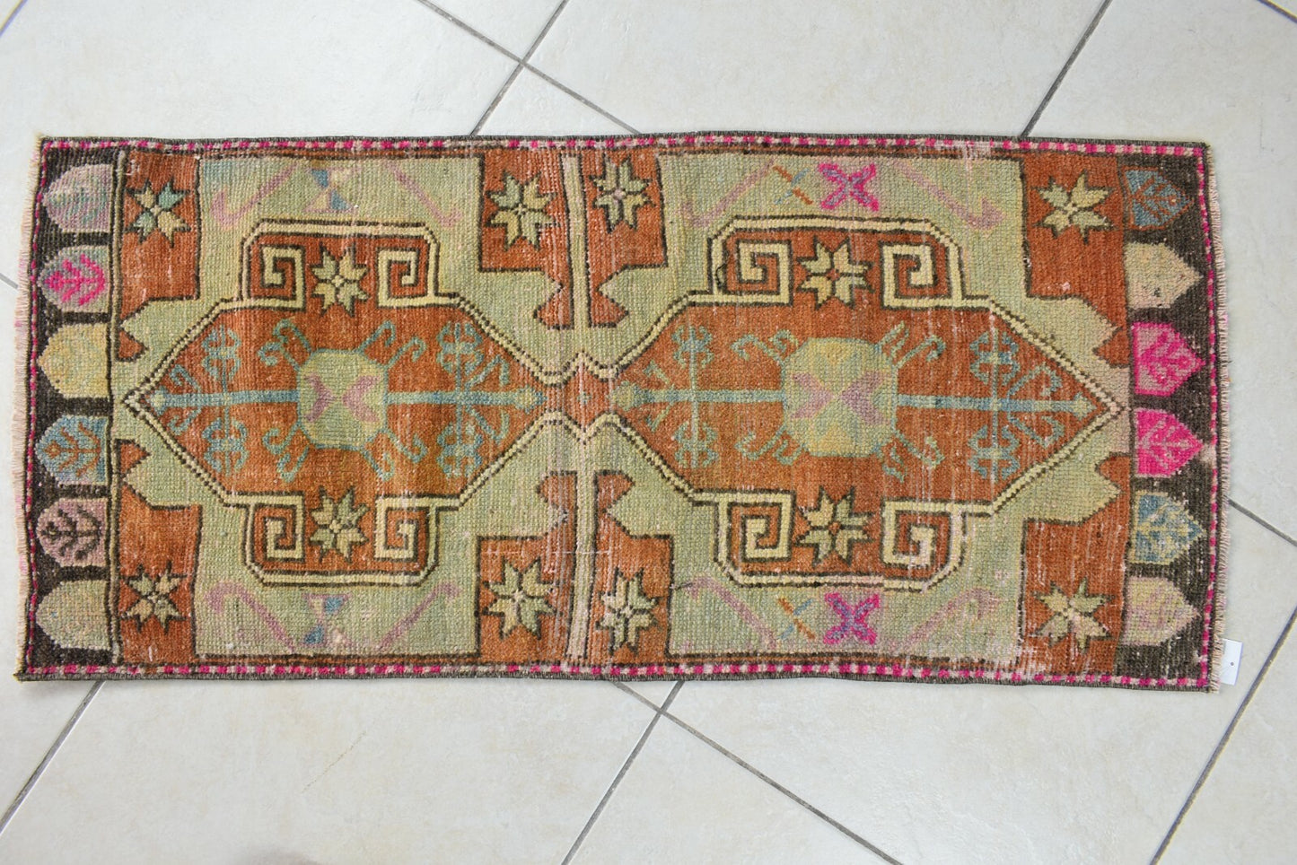Turkish Runner 3.4x1.6 ft Mini Anatolian Rug Vintage Runner Turkish Runner Y107