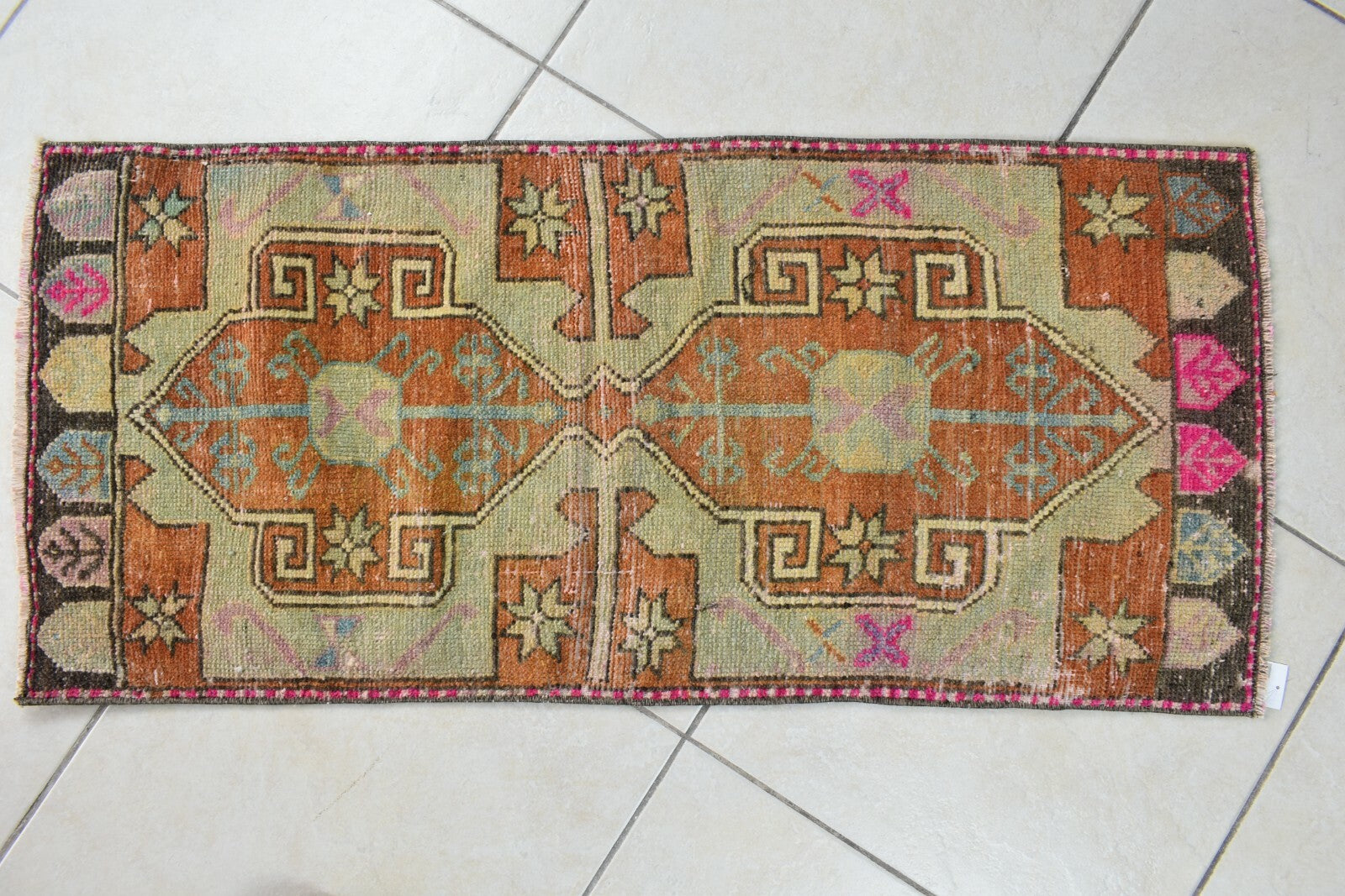 Turkish Runner 3.4x1.6 ft Mini Anatolian Rug Vintage Runner Turkish Runner Y107