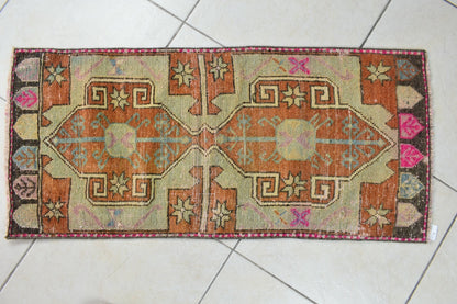 Turkish Runner 3.4x1.6 ft Mini Anatolian Rug Vintage Runner Turkish Runner Y107