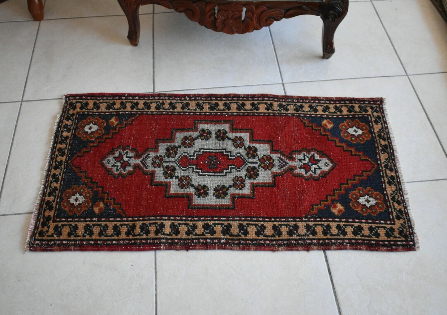 Anatolian Runner 3.2x1.7 ft Vintage Turkish Runner Oushak Runner Rug Y18