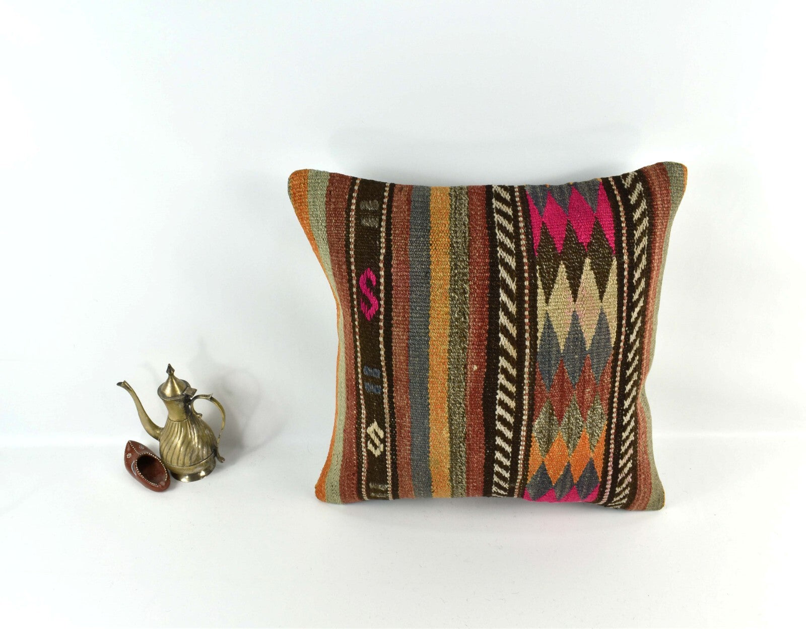 18"x18" Kilim Pillow Cover  Handmade Turkish Vintage Cushion Tribal Lumbar 3426
