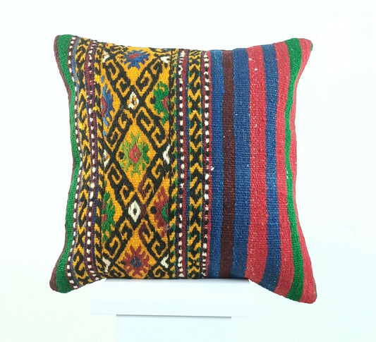 Kilim Pillow Cover 16x16 Oriental Traditional Handmade Bohemian Cushion A1133