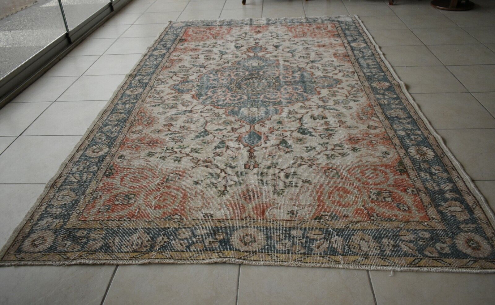 Large Oushak Rug 10x6 ft Vintage Rug Faded Turkish Rug Living Room Carpet B12