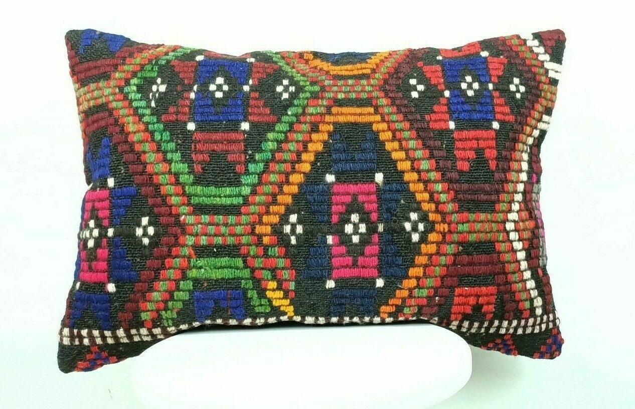 Handmade Kilim Pillow Cover 16x24 Vintage Rug Tribal Ethnic Bohemian Lumbar E490