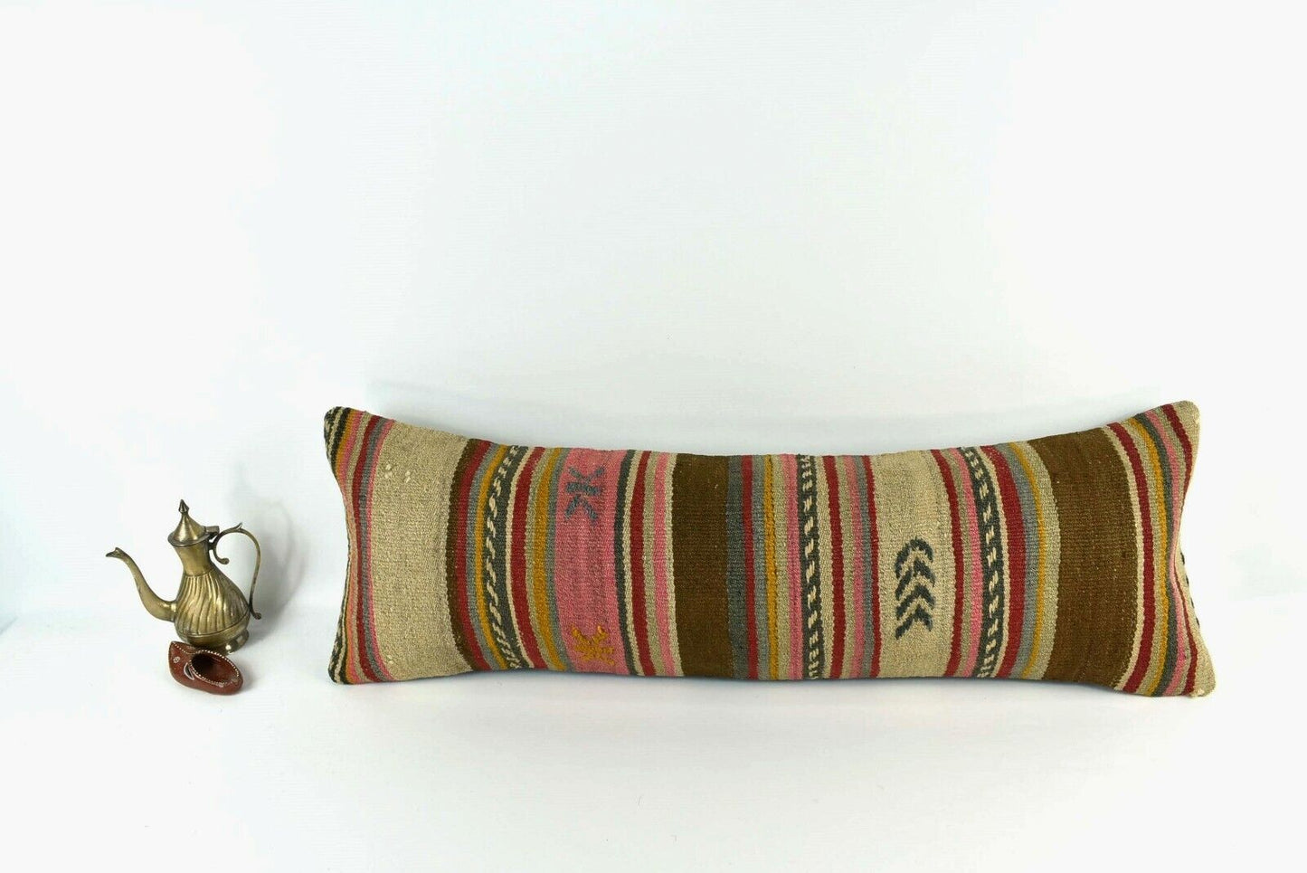 Lumbar Pillow Cover 12x36 Handknotted Kilim Rug Boho Wool Vintage Cushion  A2053