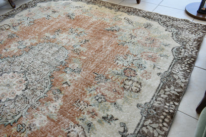 Large Turkish Rug 9.6x6.7 ft Vintage Rug Faded Oushak Rug Living Room Carpet B14