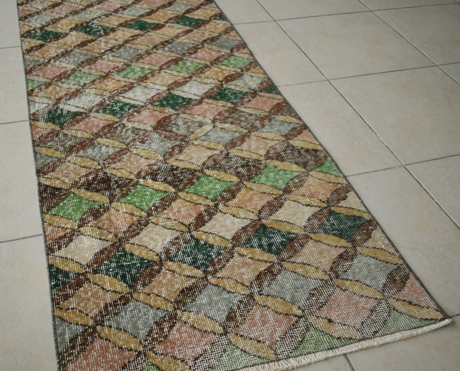 Vintage Runner 8.7x2.4 ft Oushak Runner Anatolian Rug Faded Turkish Runner R28