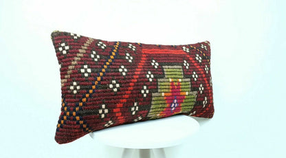 Turkish Kilim Pillow Cover 12x24 Sofa Ethnic Bohemian Wool Lumbar Cushion  E418