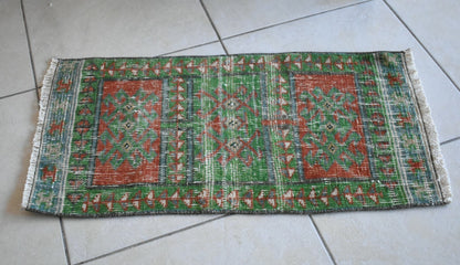 Small Turkish Runner 2.5x1.2 ft Vintage Oushak Rug Anatolian Rug Faded Rug Y04