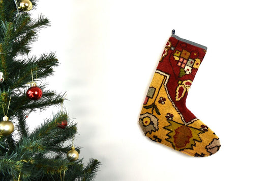 Kilim Christmas Stocking Vintage Rug Stocking Ethnic Decorative Xmas Socks S752