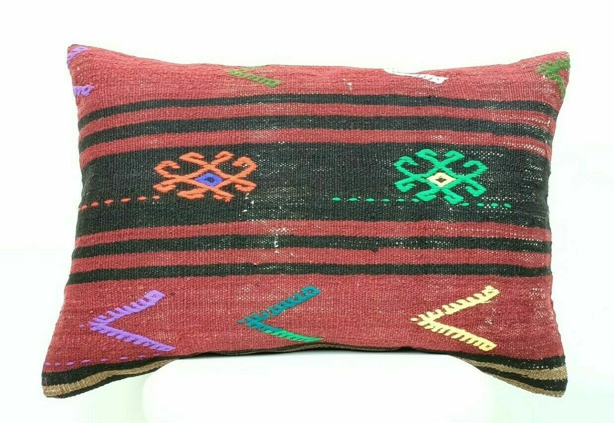 16x24 Kilim Lumbar Pillow Handmade Turkish Rug Tribal Bohemian Cushion Case E462