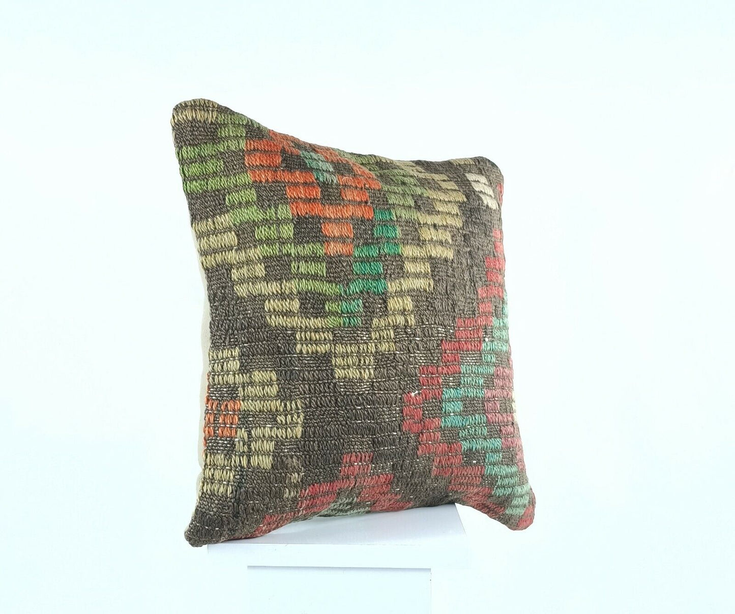 Oushak Kilim Pillow Cover 16x16 Handmade Anatolian Traditonal Wool Cushion A455