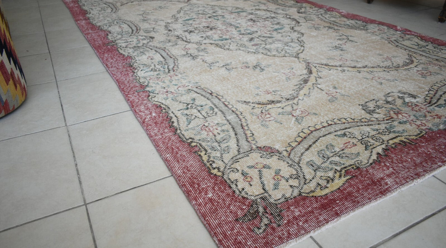 Turkish Rug 10.1x5.5 ft Vintage Rug Faded Oushak Large Living Room Carpet B08