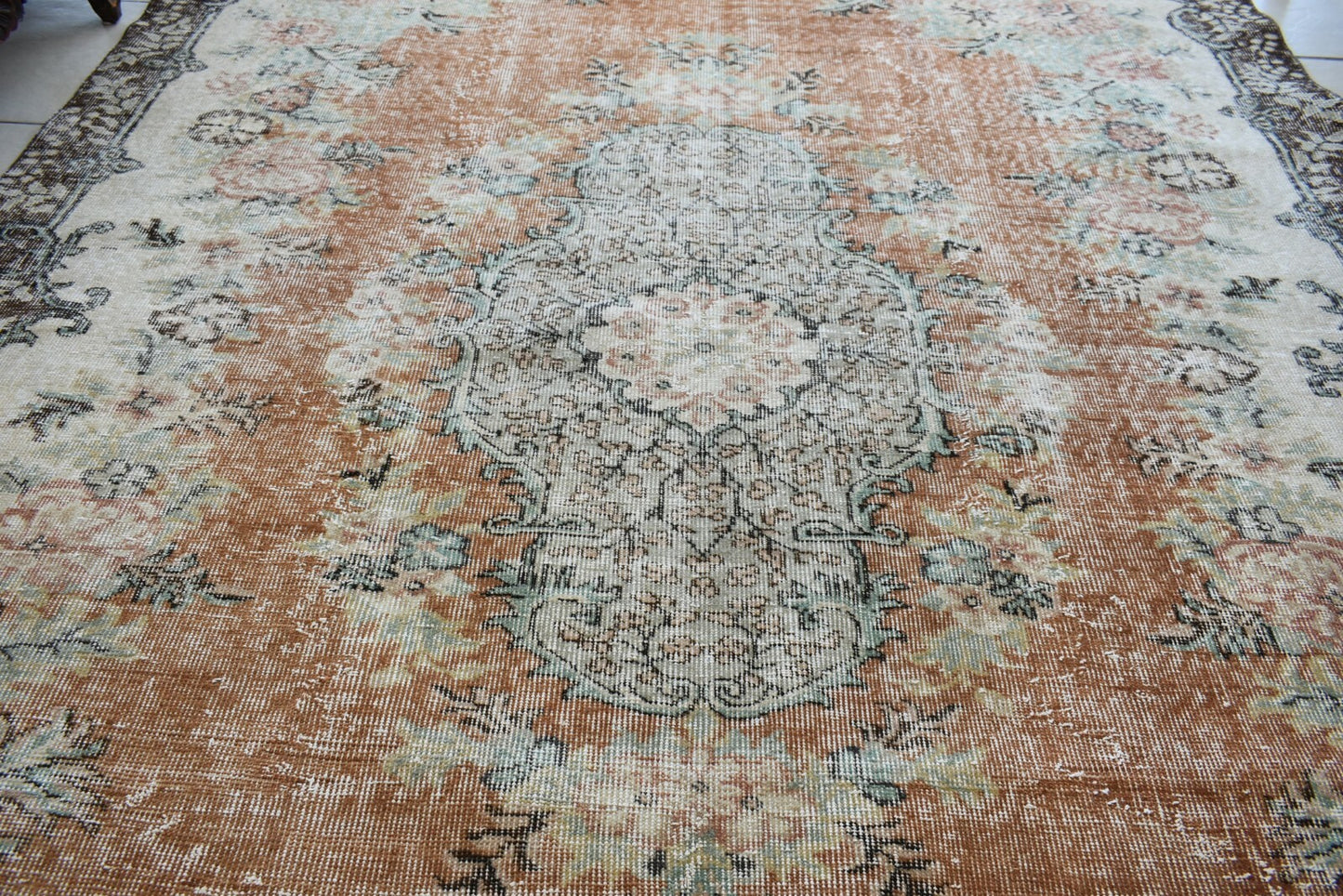 Large Turkish Rug 9.6x6.7 ft Vintage Rug Faded Oushak Rug Living Room Carpet B14