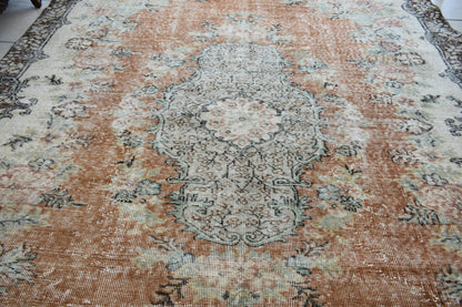 Large Turkish Rug 9.6x6.7 ft Vintage Rug Faded Oushak Rug Living Room Carpet B14