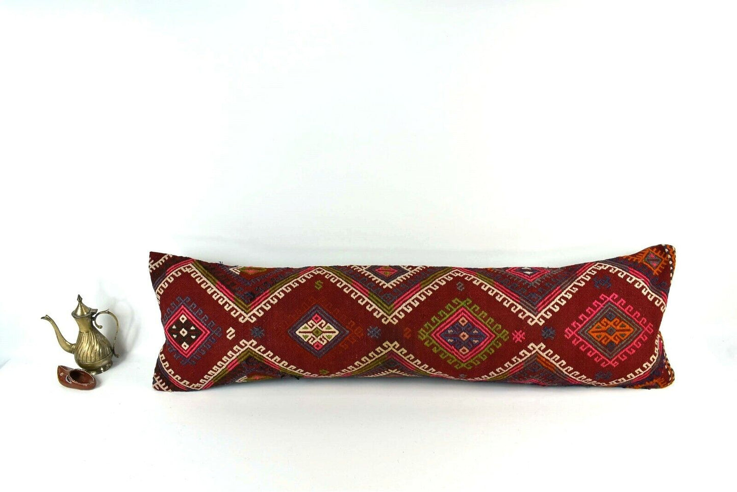 Long Kilim Pillow Cover 12x42 Handmade Oushak Rug Ethnic Ottoman Lumbar  A2087