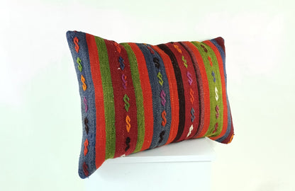 Kilim Pillow Cover 16x24 Tribal Vintage Turkish Carpet Lumbar Pillow Cover 1767