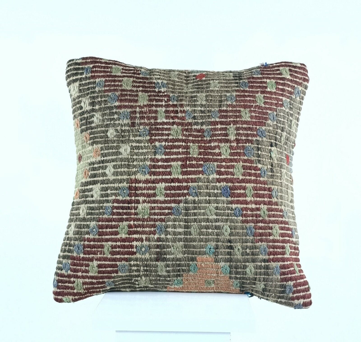 Kilim Pillow Cover 16x16 Handwoven Oushak Rug Ethnic Cushion Floor Lumbar A436