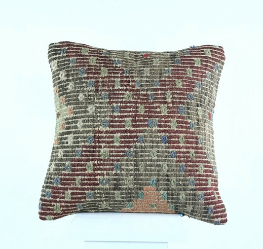 Kilim Pillow Cover 16x16 Handwoven Oushak Rug Ethnic Cushion Floor Lumbar A436