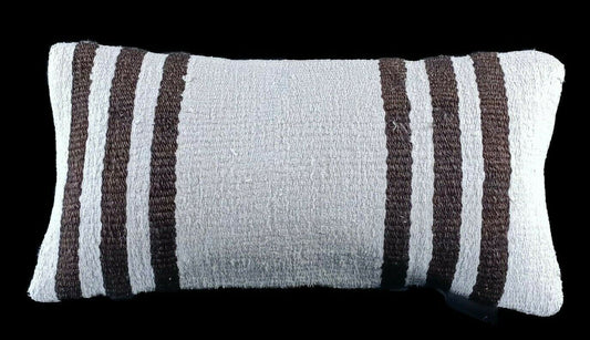 White Kilim Pillow Cover 8x16 in Handmade Oushak Decorative Lumbar Cushion Ê790