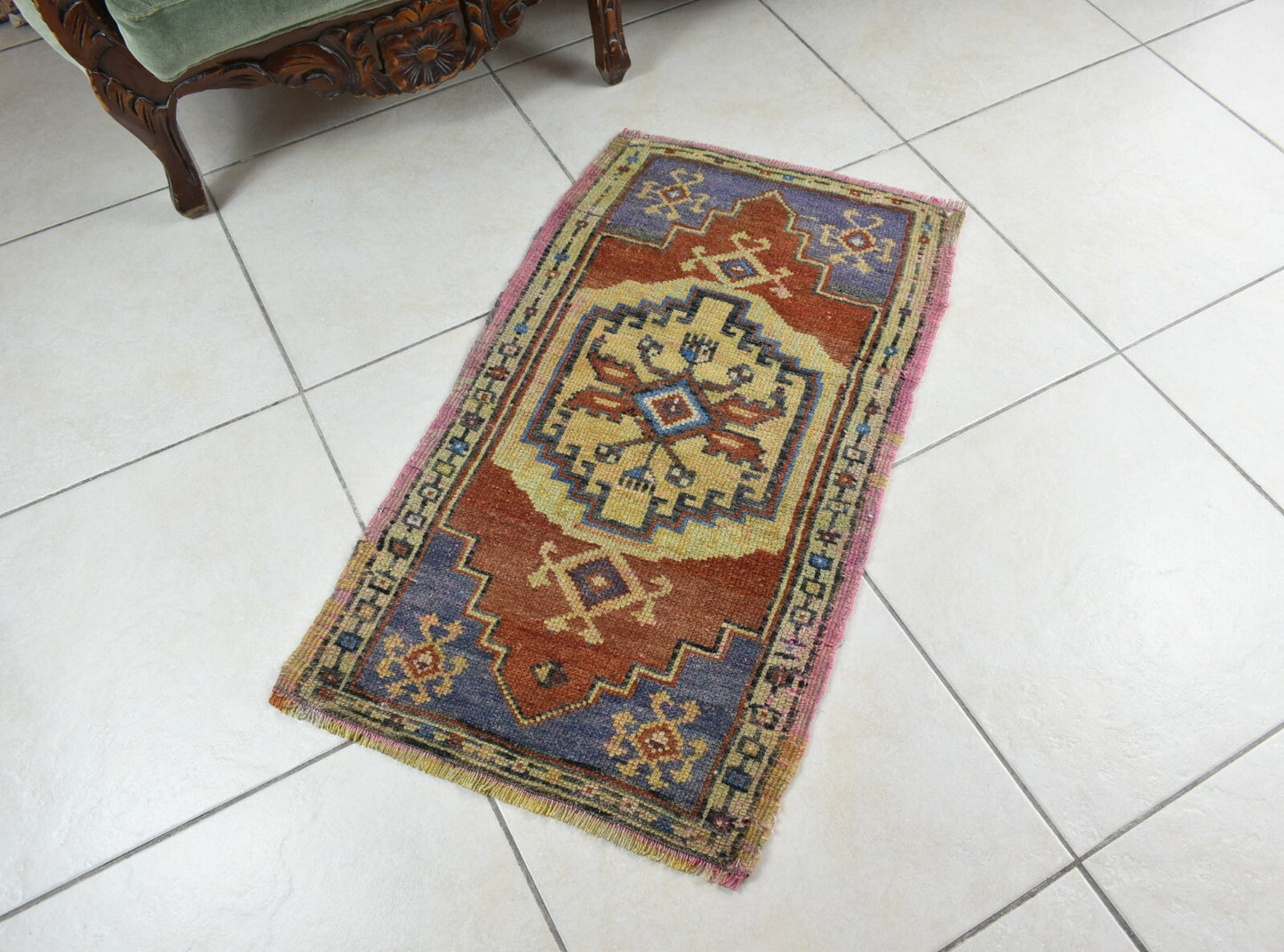 2.8x1.5 ft Anatolian Runner Small Vintage Rug Oushak Runner Mini Turkish Rug Y76