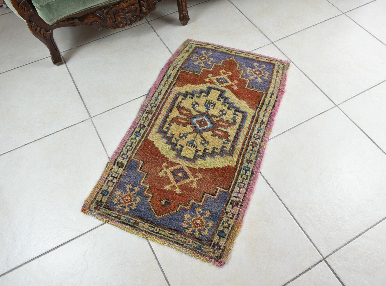 2.8x1.5 ft Anatolian Runner Small Vintage Rug Oushak Runner Mini Turkish Rug Y76