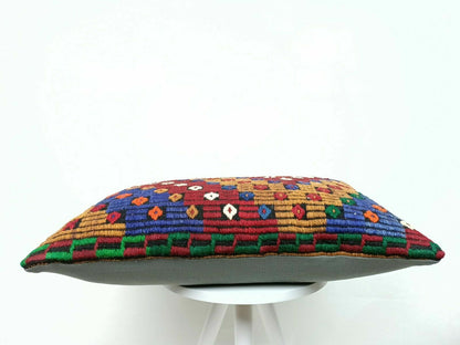 16x24 Kilim Lumbar Pillow Handmade Turkish Rug Tribal Bohemian Cushion Case E461