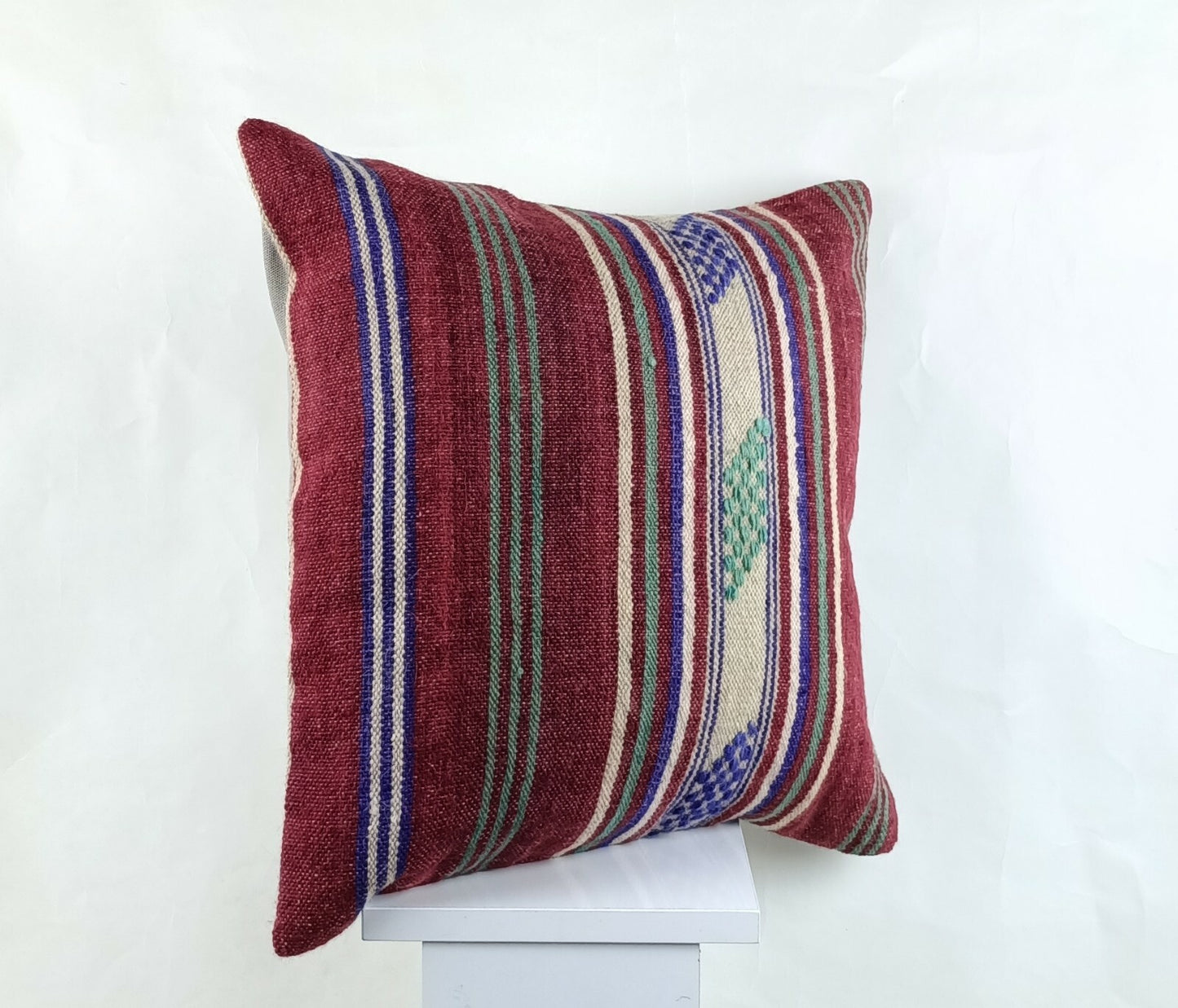 Kilim Pillow Cover 18x18 Handmade Turkish Ethnic Vintage Lumbar Cushion A1416
