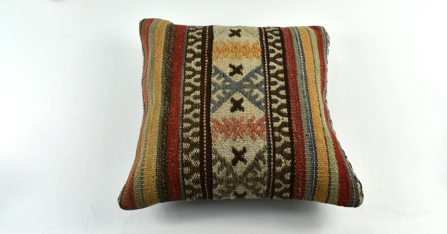 18"x18" Kilim Pillow Cover  Handmade Turkish Vintage Cushion Tribal Lumbar 3417